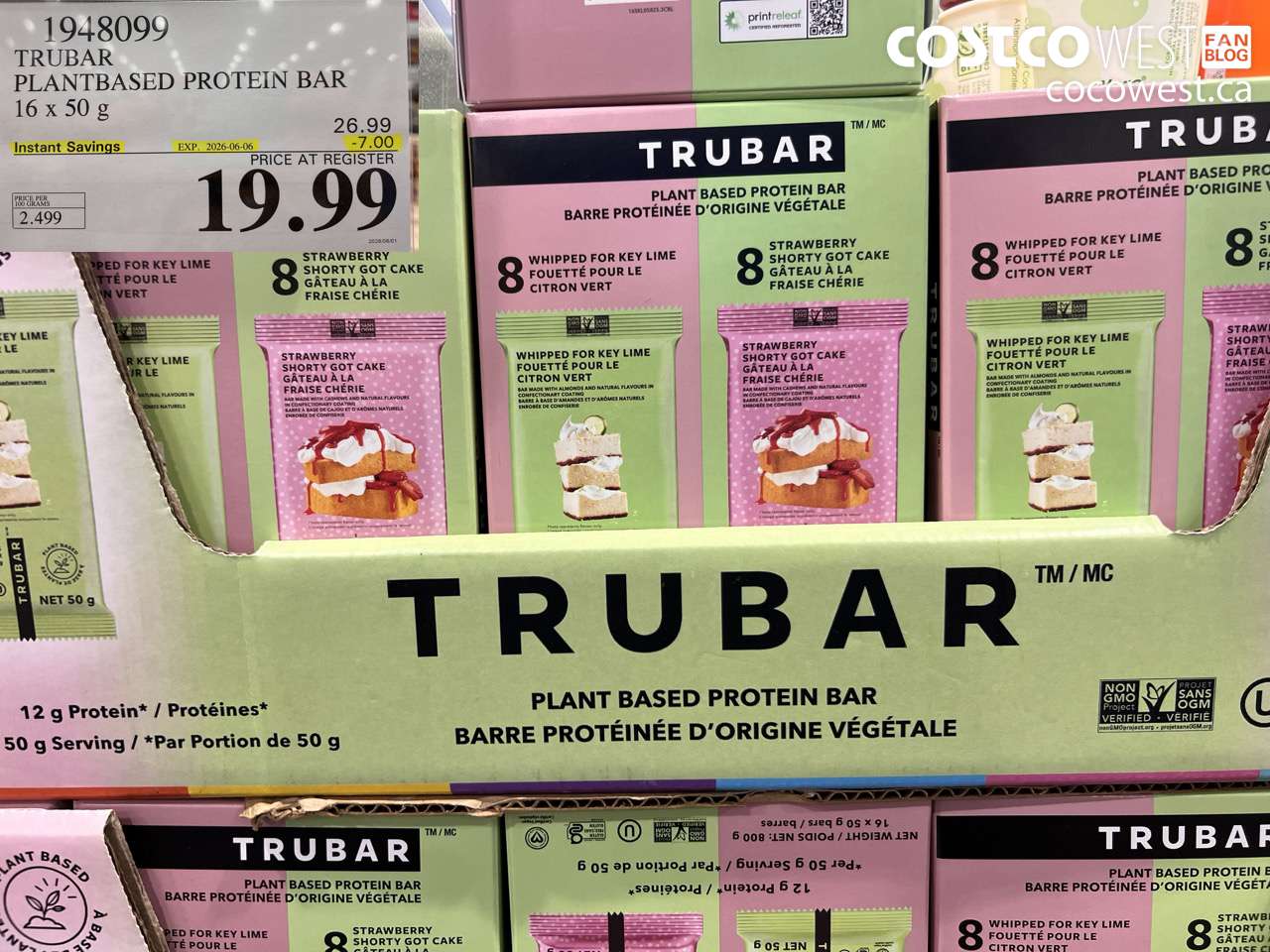 1948099 TRUBAR PLANTBASED PROTEIN BAR 16 X 50 G ($7.00 INSTANT SAVINGS EXPIRES ON 2026-06-06) $19.99