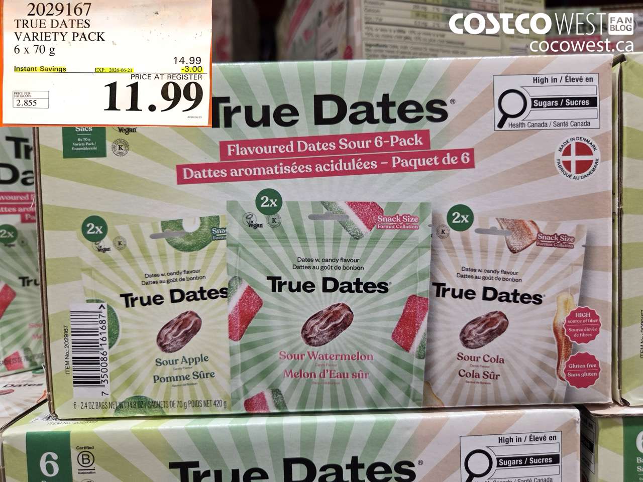 2029167 TRUE DATES VARIETY PACK 6 X 70 G ($3.00 INSTANT SAVINGS EXPIRES ON 2026-06-21) $11.99