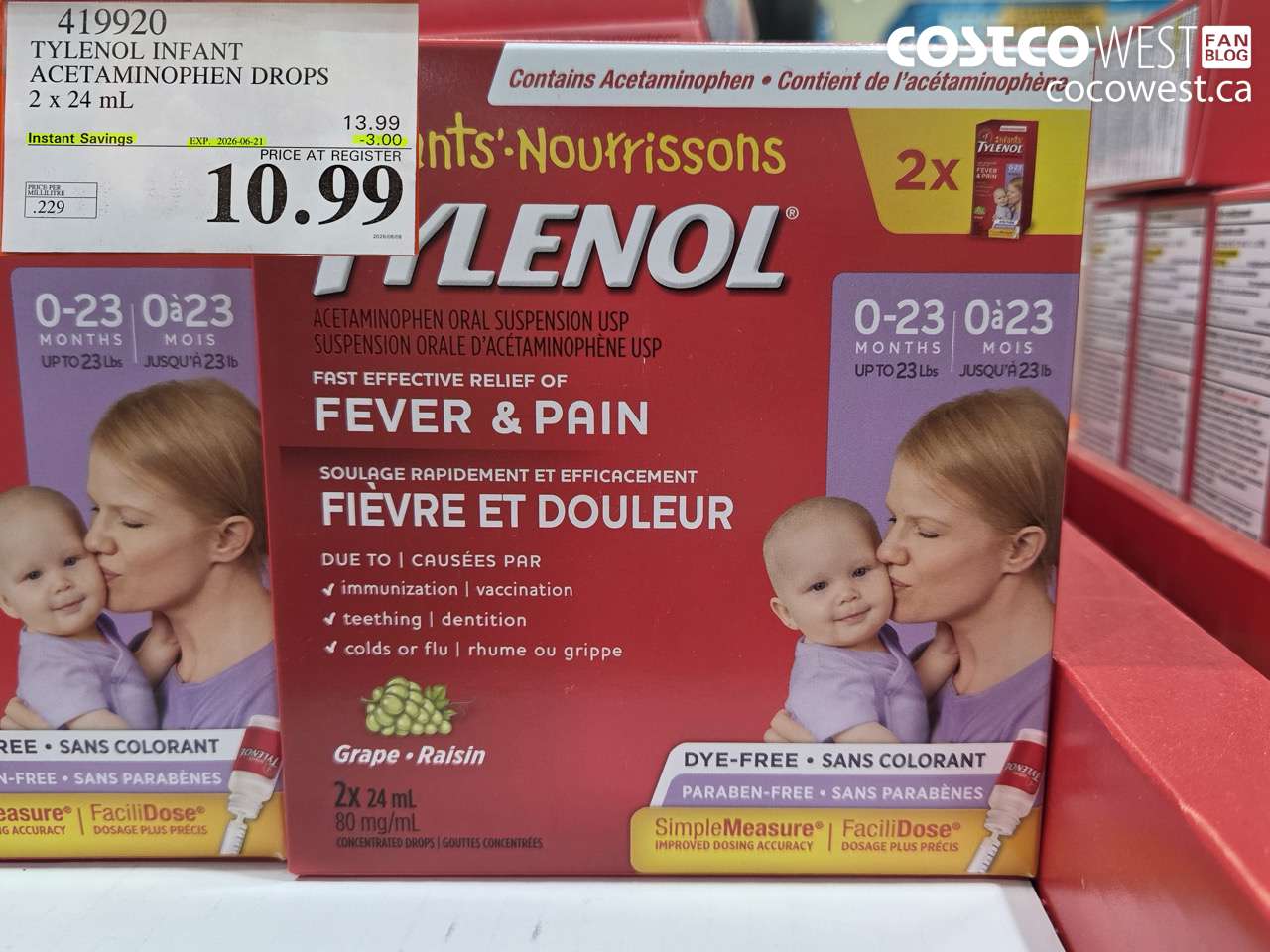 419920 TYLENOL INFANT ACETAMINOPHEN DROPS 2 X 24 ML ($3.00 INSTANT SAVINGS EXPIRES ON 2026-06-21) $10.99