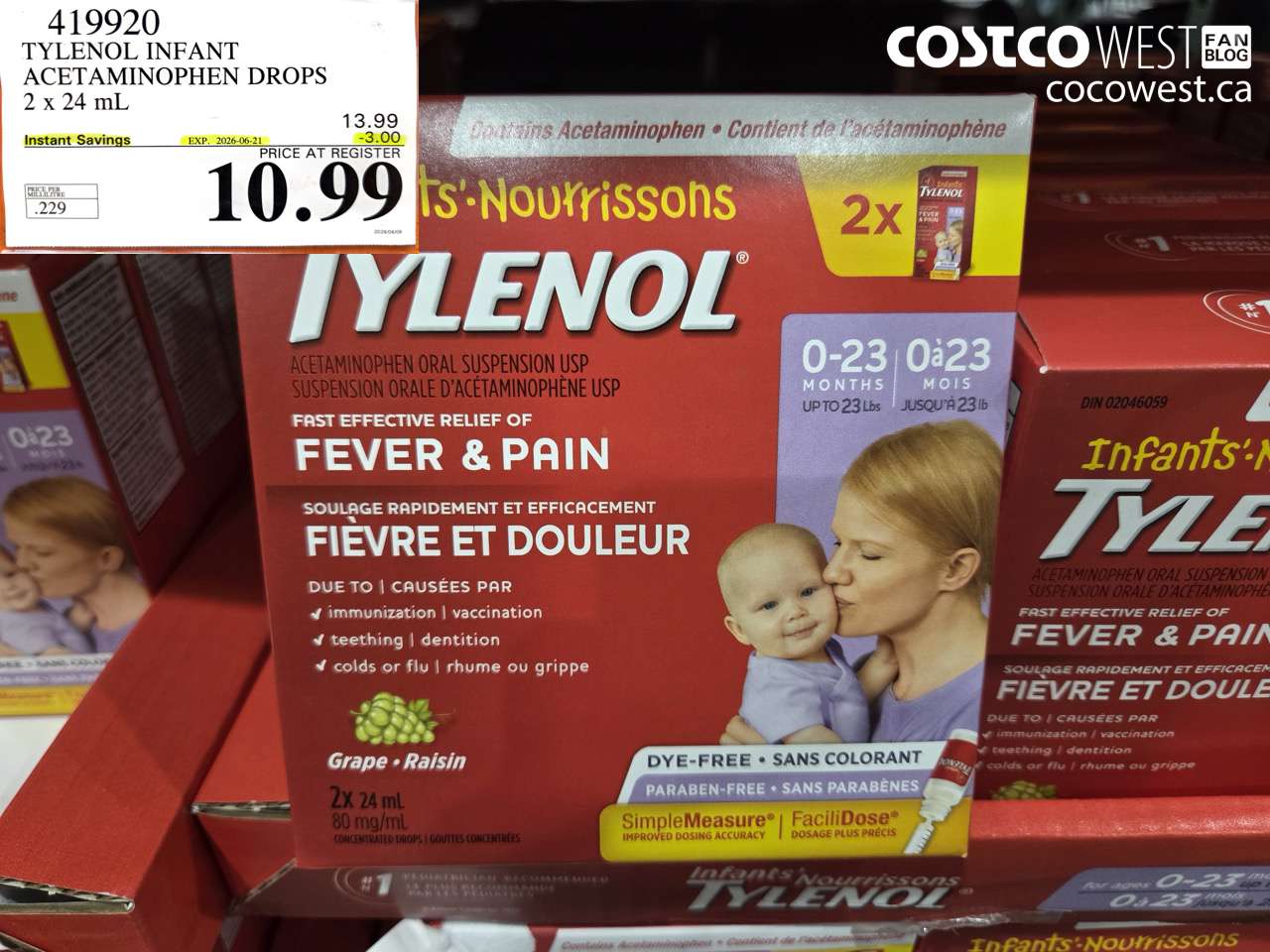 419920 TYLENOL INFANT ACETAMINOPHEN DROPS 2 X 24 ML ($3.00 INSTANT SAVINGS EXPIRES ON 2026-06-21) $10.99