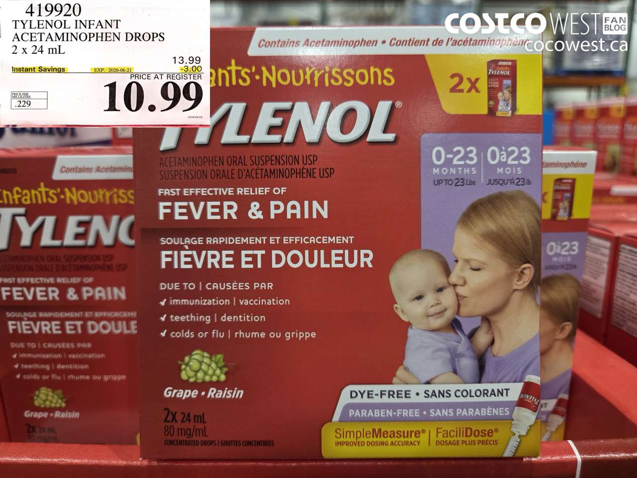 419920 TYLENOL INFANT ACETAMINOPHEN DROPS 2 X 24 ML ($3.00 INSTANT SAVINGS EXPIRES ON 2026-06-21) $10.99