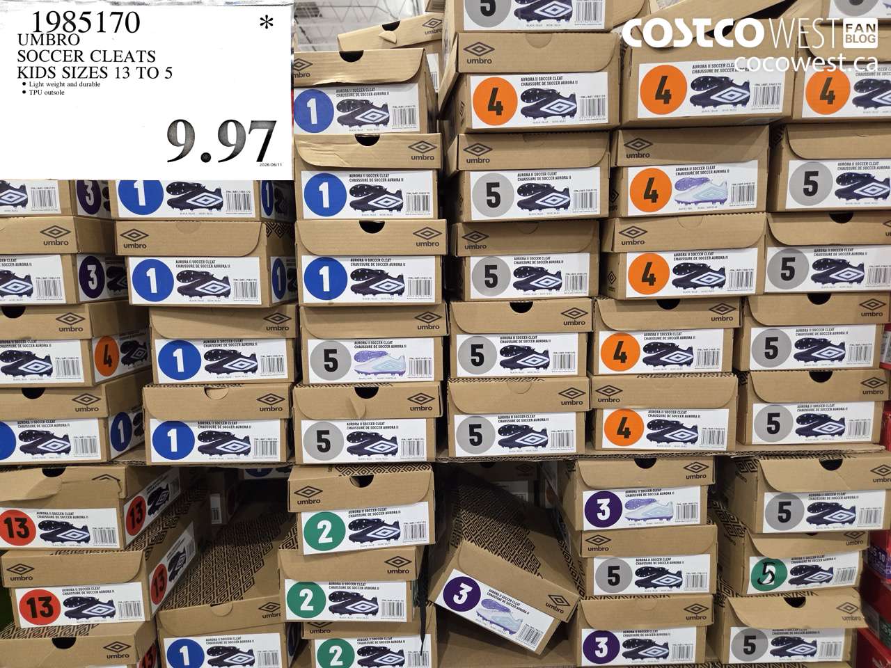 1985170 UMBRO SOCCER CLEATS KIDS SIZES 13 TO 5 $9.97
