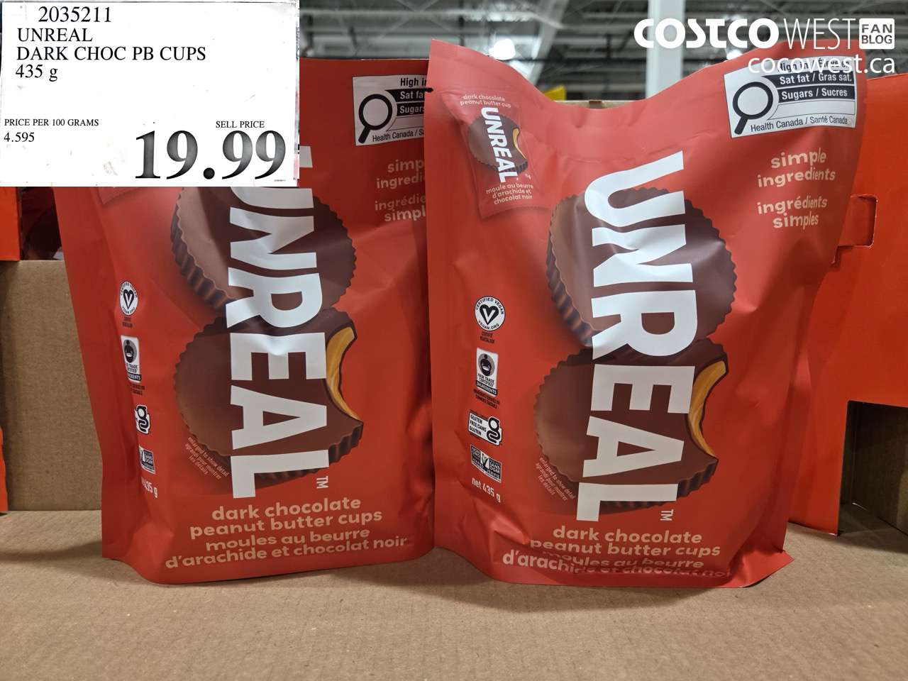 2035211 UNREAL DARK CHOC PB CUPS 435 G $19.99