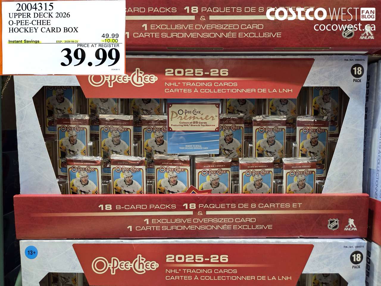 2004315 UPPER DECK 2026 O-PEE-CHEE HOCKEY CARD BOX ($10.00 INSTANT SAVINGS EXPIRES ON 2026-06-21) $39.99