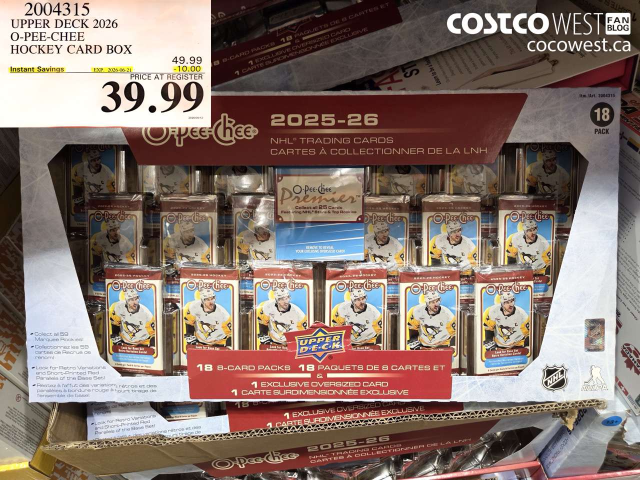 2004315 UPPER DECK 2026 O-PEE-CHEE HOCKEY CARD BOX ($10.00 INSTANT SAVINGS EXPIRES ON 2026-06-21) $39.99