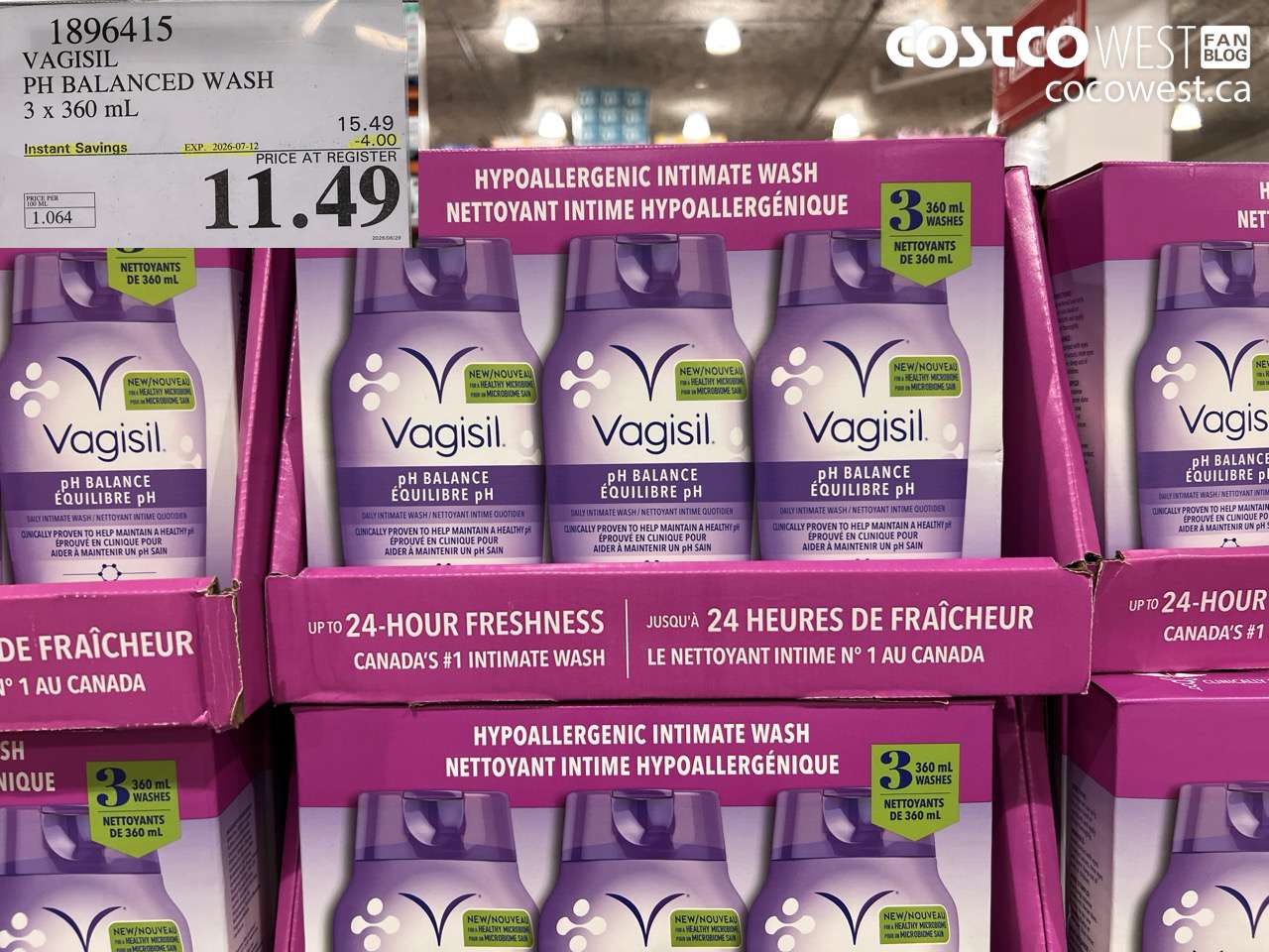 1896415 VAGISIL PH BALANCED WASH 3 X 360 ML ($4.00 INSTANT SAVINGS EXPIRES ON 2026-07-12) $11.49