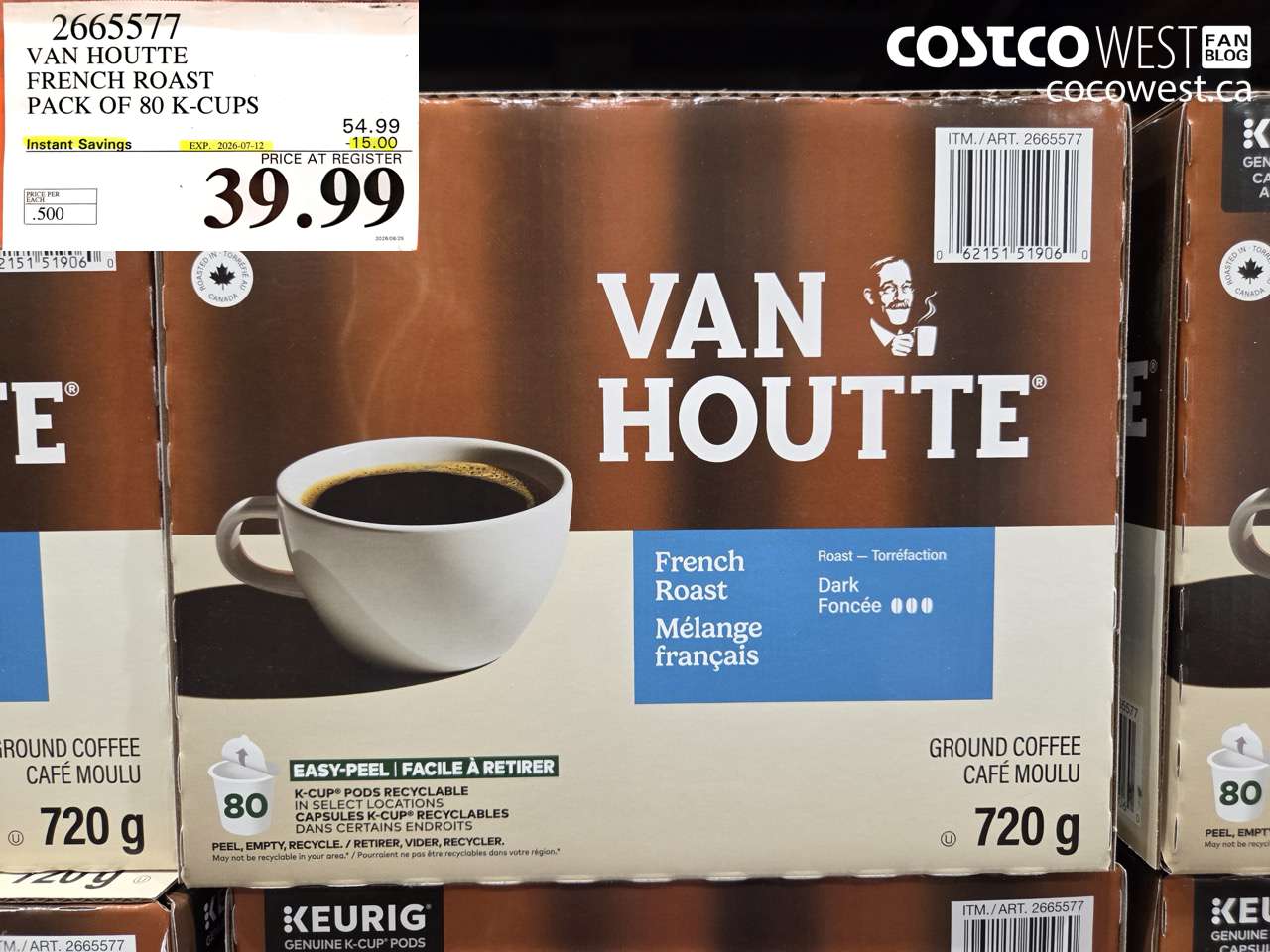 2665577 VAN HOUTTE FRENCH ROAST PACK OF 80 K-CUPS ($15.00 INSTANT SAVINGS EXPIRES ON 2026-07-12) $39.99
