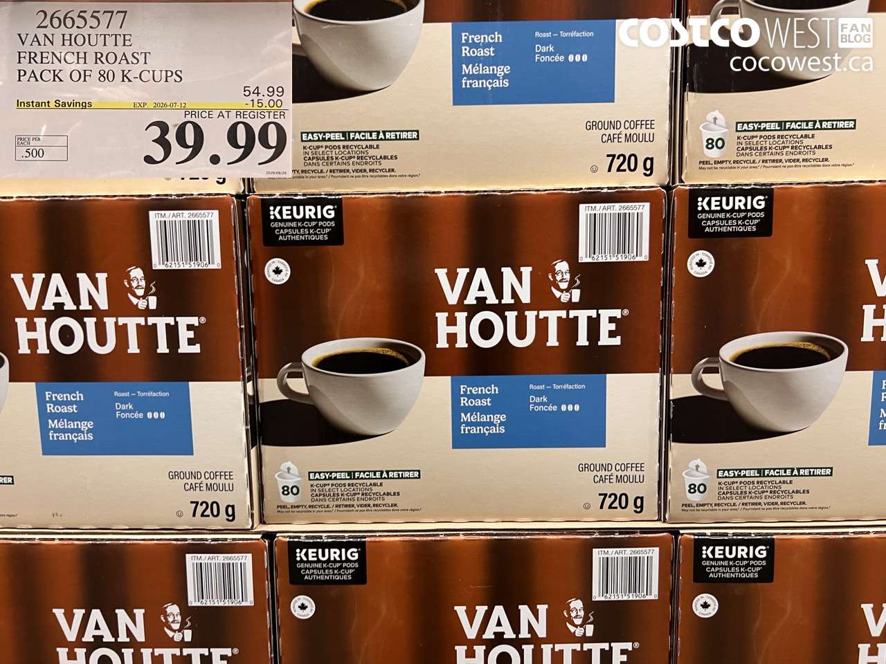 2665577 VAN HOUTTE FRENCH ROAST PACK OF 80 K-CUPS ($15.00 INSTANT SAVINGS EXPIRES ON 2026-07-12) $39.99