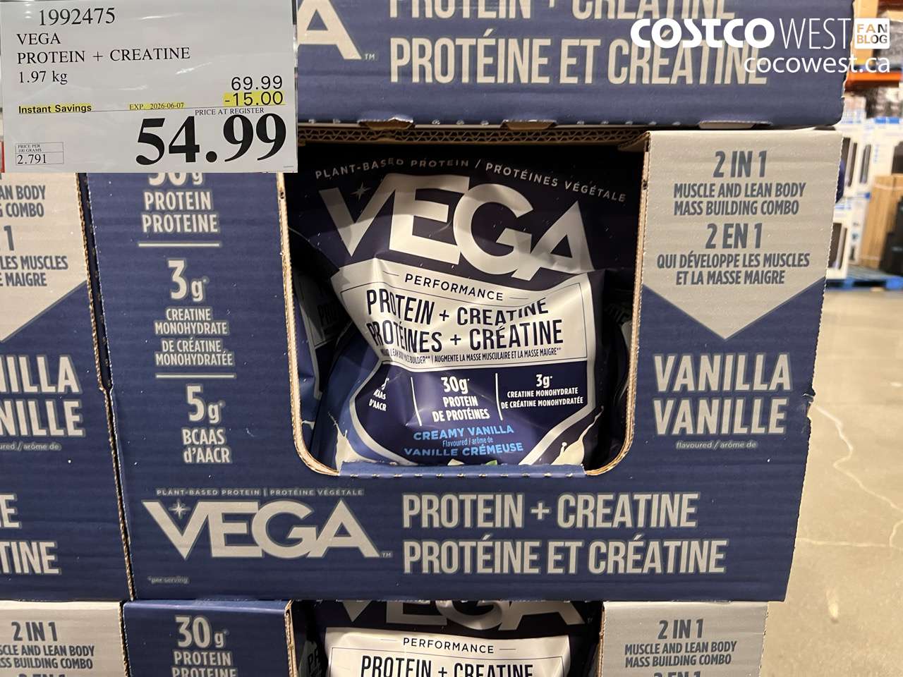 1992475 VEGA PROTEIN + CREATINE 1.97 KG ($15.00 INSTANT SAVINGS EXPIRES ON 2026-06-07) $54.99