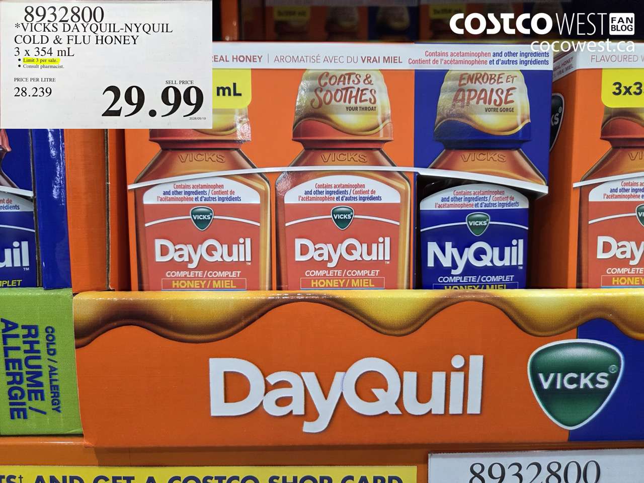 8932800 VICKS DAYQUIL-NYQUIL COLD & FLU HONEY 3 X 354 ML $29.99