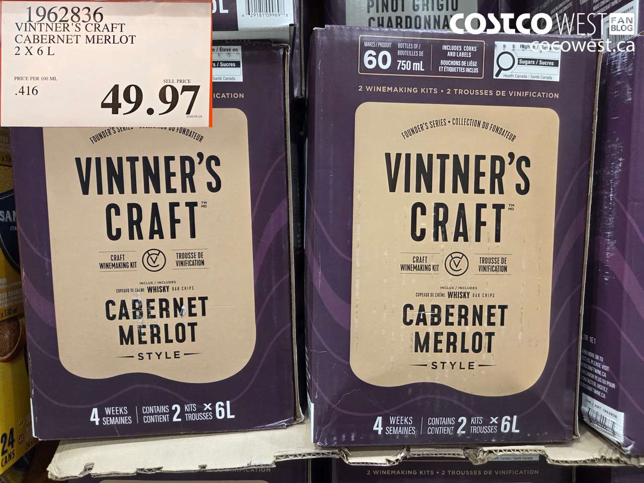 1962836 VINTNER'S CRAFT CABERNET MERLOT 2 X 6 L $49.97