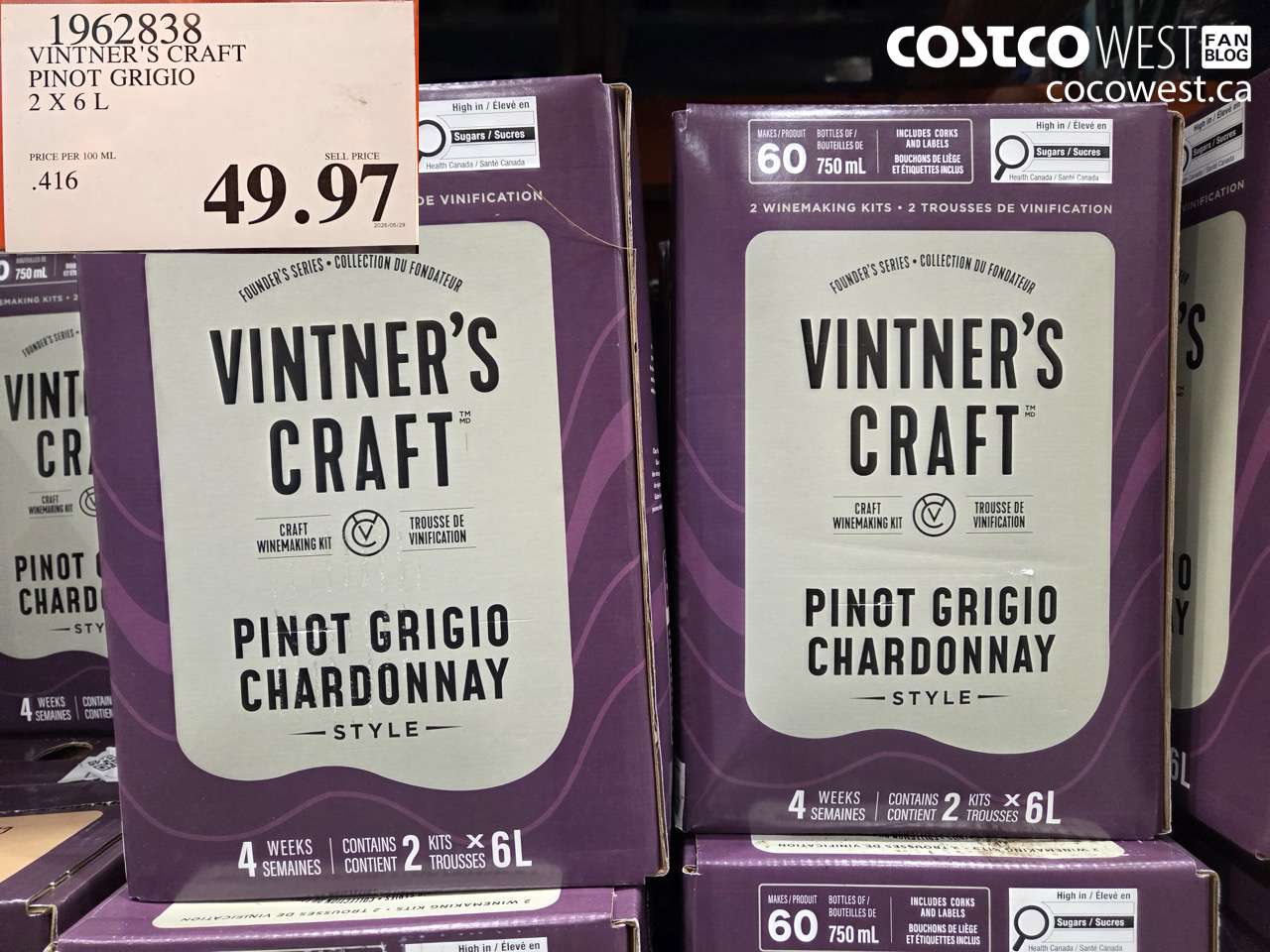 1962838 VINTNER'S CRAFT PINOT GRIGIO 2 X 6 L $49.97