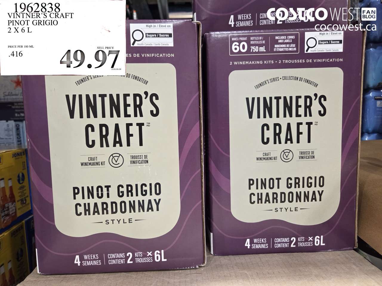 1962838 VINTNER'S CRAFT PINOT GRIGIO 2 X 6 L $49.97