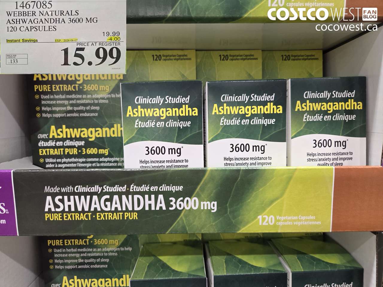 1467085 WEBBER NATURALS ASHWAGANDHA 3600 MG 120 CAPSULES ($4.00 INSTANT SAVINGS EXPIRES ON 2026-06-07) $15.99
