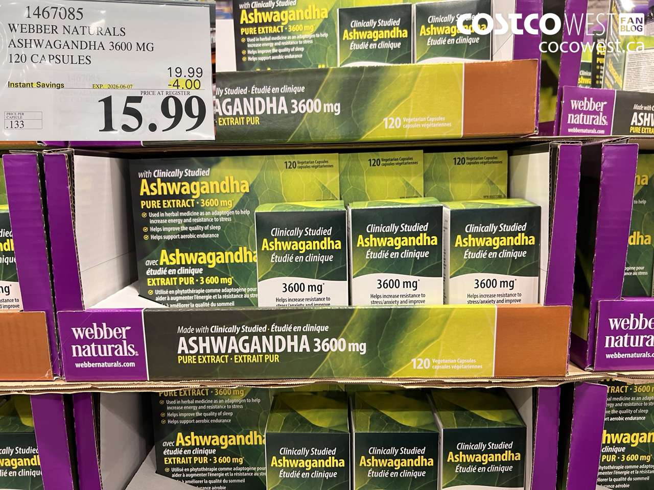 1467085 WEBBER NATURALS ASHWAGANDHA 3600 MG 120 CAPSULES ($4.00 INSTANT SAVINGS EXPIRES ON 2026-06-07) $15.99