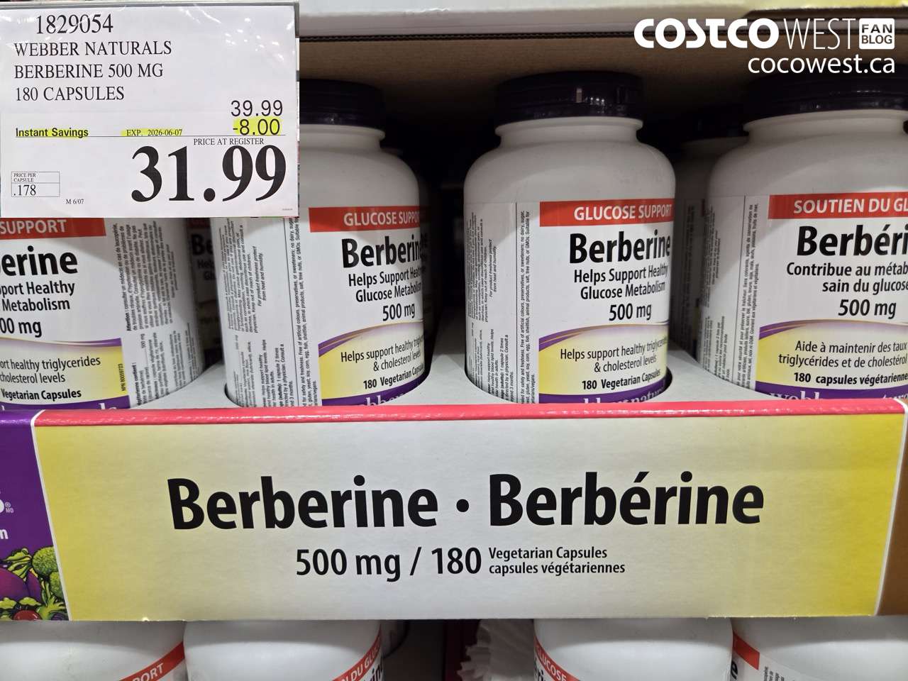 1829054 WEBBER NATURALS BERBERINE 500 MG 180 CAPSULES ($8.00 INSTANT SAVINGS EXPIRES ON 2026-06-07) $31.99