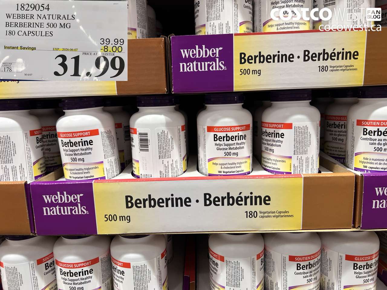 1829054 WEBBER NATURALS BERBERINE 500 MG 180 CAPSULES ($8.00 INSTANT SAVINGS EXPIRES ON 2026-06-07) $31.99