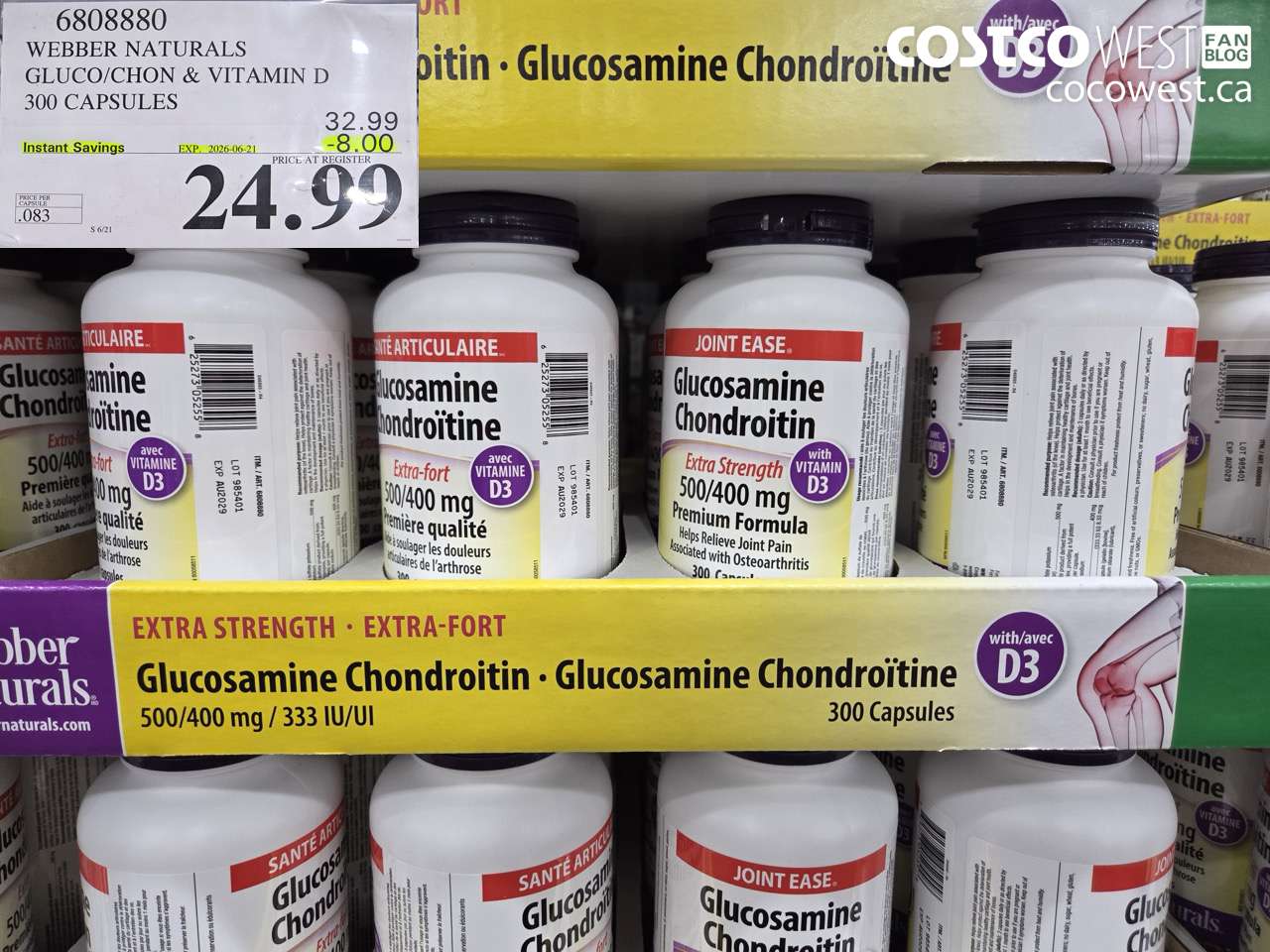 6808880 WEBBER NATURALS GLUCO/CHON & VITAMIN D 300 CAPSULES ($8.00 INSTANT SAVINGS EXPIRES ON 2026-06-21) $24.99
