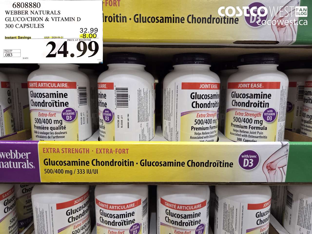 6808880 WEBBER NATURALS GLUCO/CHON & VITAMIN D 300 CAPSULES ($8.00 INSTANT SAVINGS EXPIRES ON 2026-06-21) $24.99