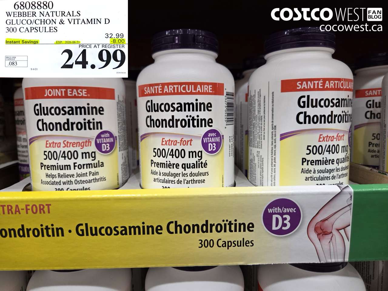 6808880 WEBBER NATURALS GLUCO/CHON & VITAMIN D 300 CAPSULES ($8.00 INSTANT SAVINGS EXPIRES ON 2026-06-21) $24.99