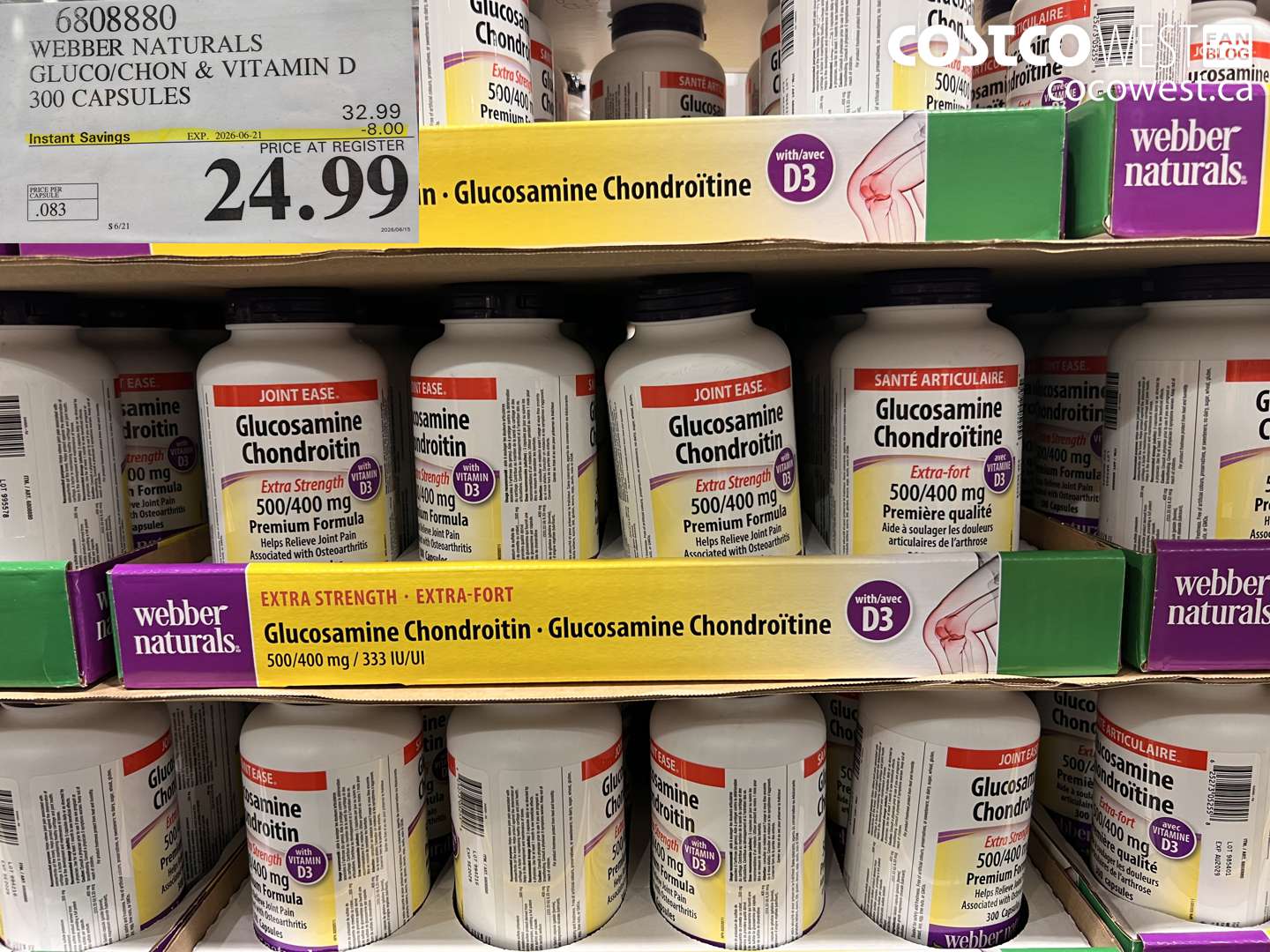6808880 WEBBER NATURALS GLUCO/CHON & VITAMIN D 300 CAPSULES ($8.00 INSTANT SAVINGS EXPIRES ON 2026-06-21) $24.99