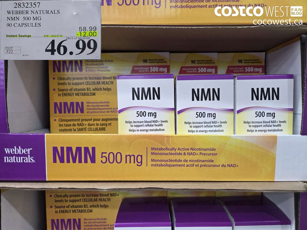 2832357 WEBBER NATURALS NMN 500 MG 90 CAPSULES ($12.00 INSTANT SAVINGS EXPIRES ON 2026-07-05) $46.99