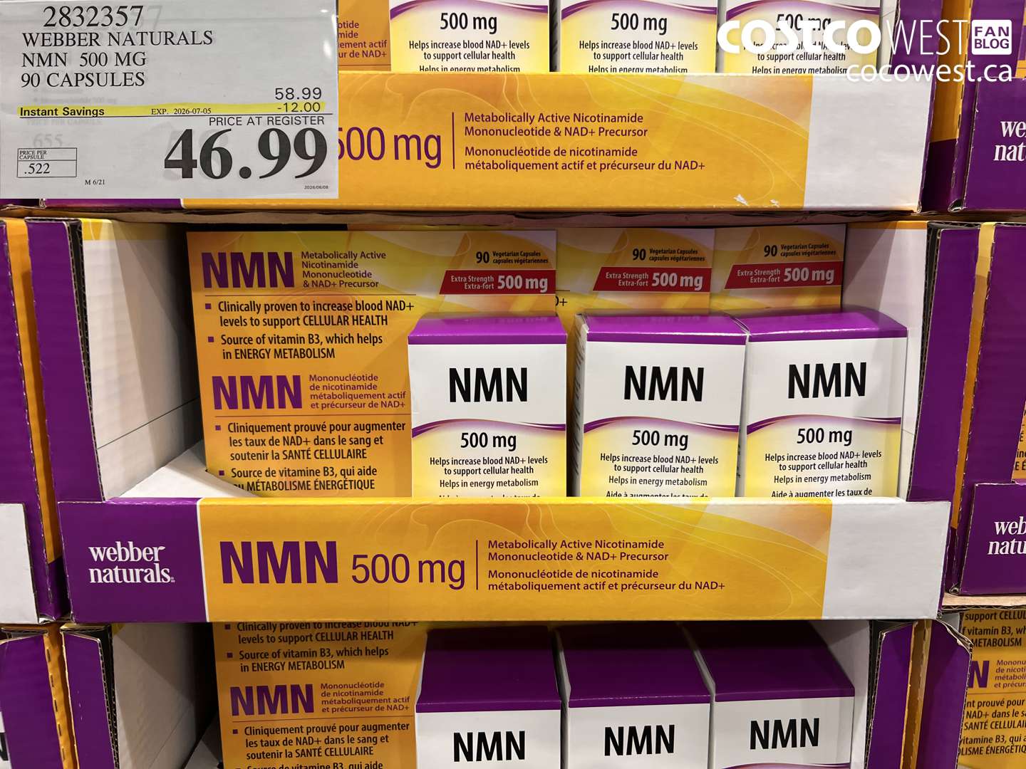 2832357 WEBBER NATURALS NMN 500 MG 90 CAPSULES ($12.00 INSTANT SAVINGS EXPIRES ON 2026-07-05) $46.99