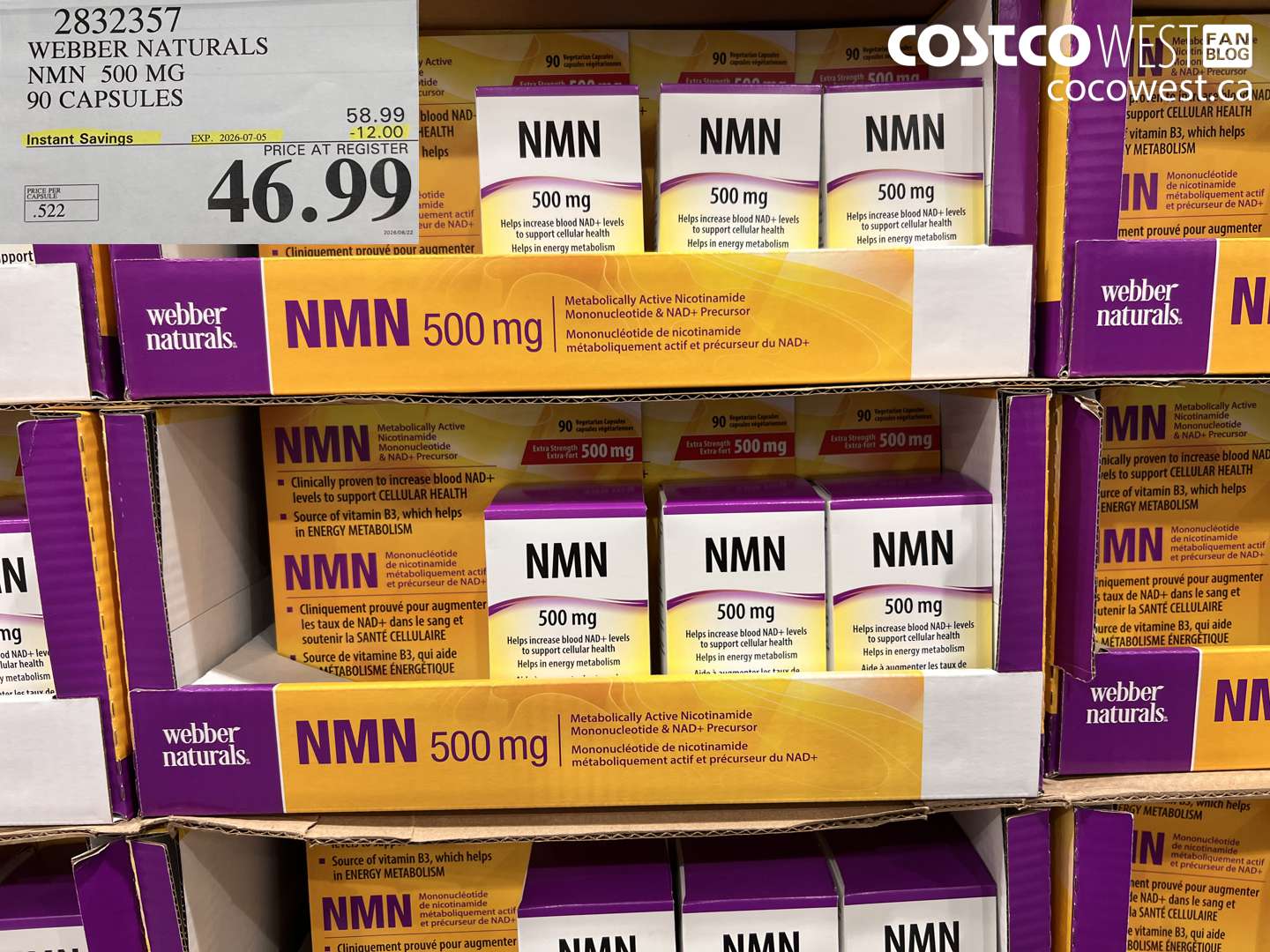 2832357 WEBBER NATURALS NMN 500 MG 90 CAPSULES ($12.00 INSTANT SAVINGS EXPIRES ON 2026-07-05) $46.99
