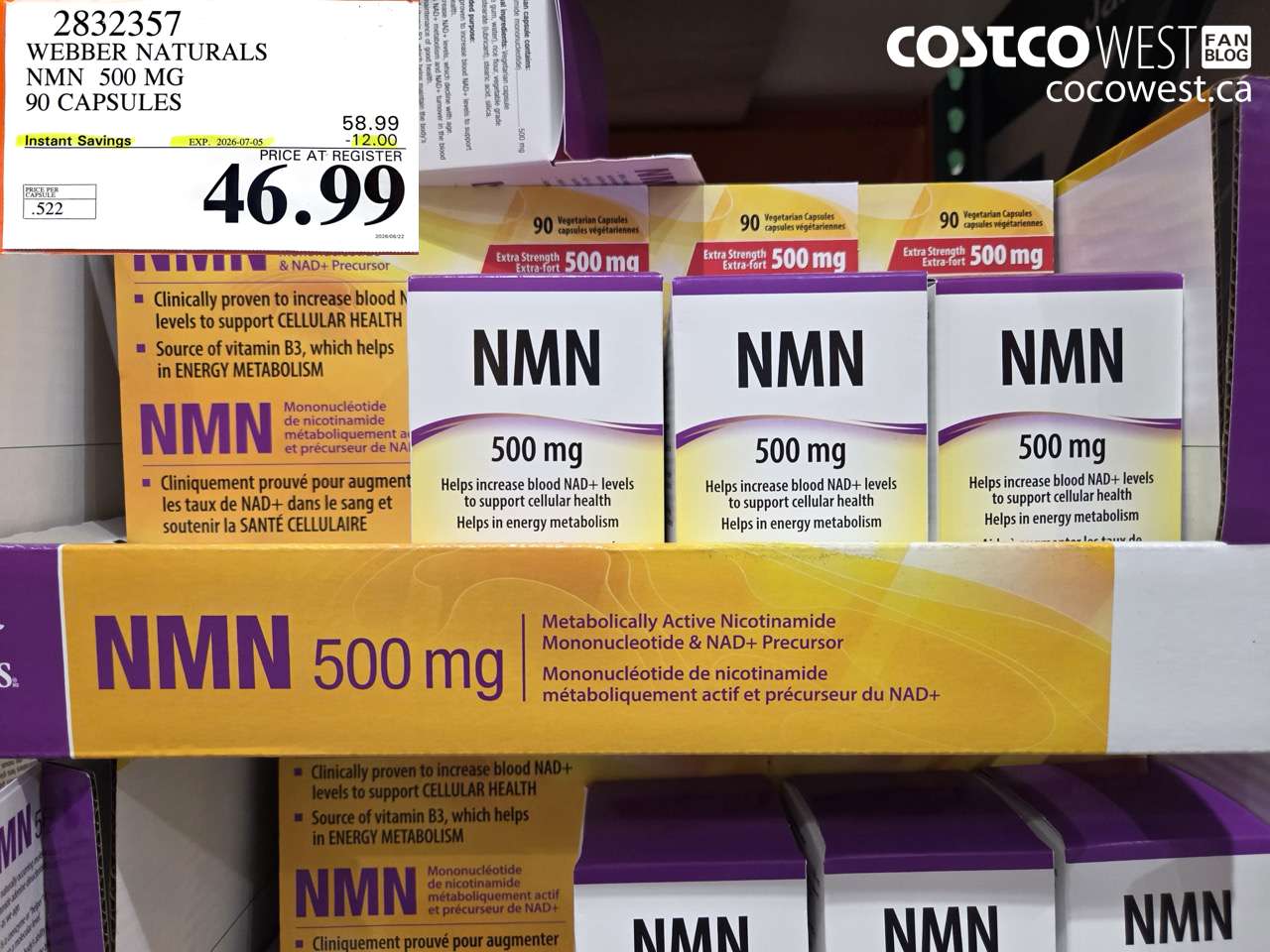 2832357 WEBBER NATURALS NMN 500 MG 90 CAPSULES ($12.00 INSTANT SAVINGS EXPIRES ON 2026-07-05) $46.99