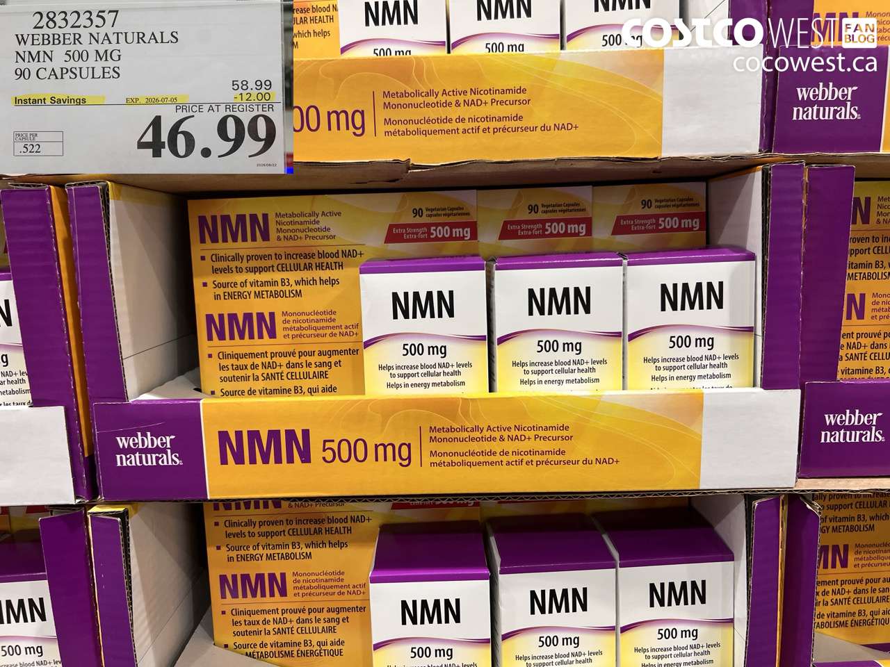 2832357 WEBBER NATURALS NMN 500 MG 90 CAPSULES ($12.00 INSTANT SAVINGS EXPIRES ON 2026-07-05) $46.99