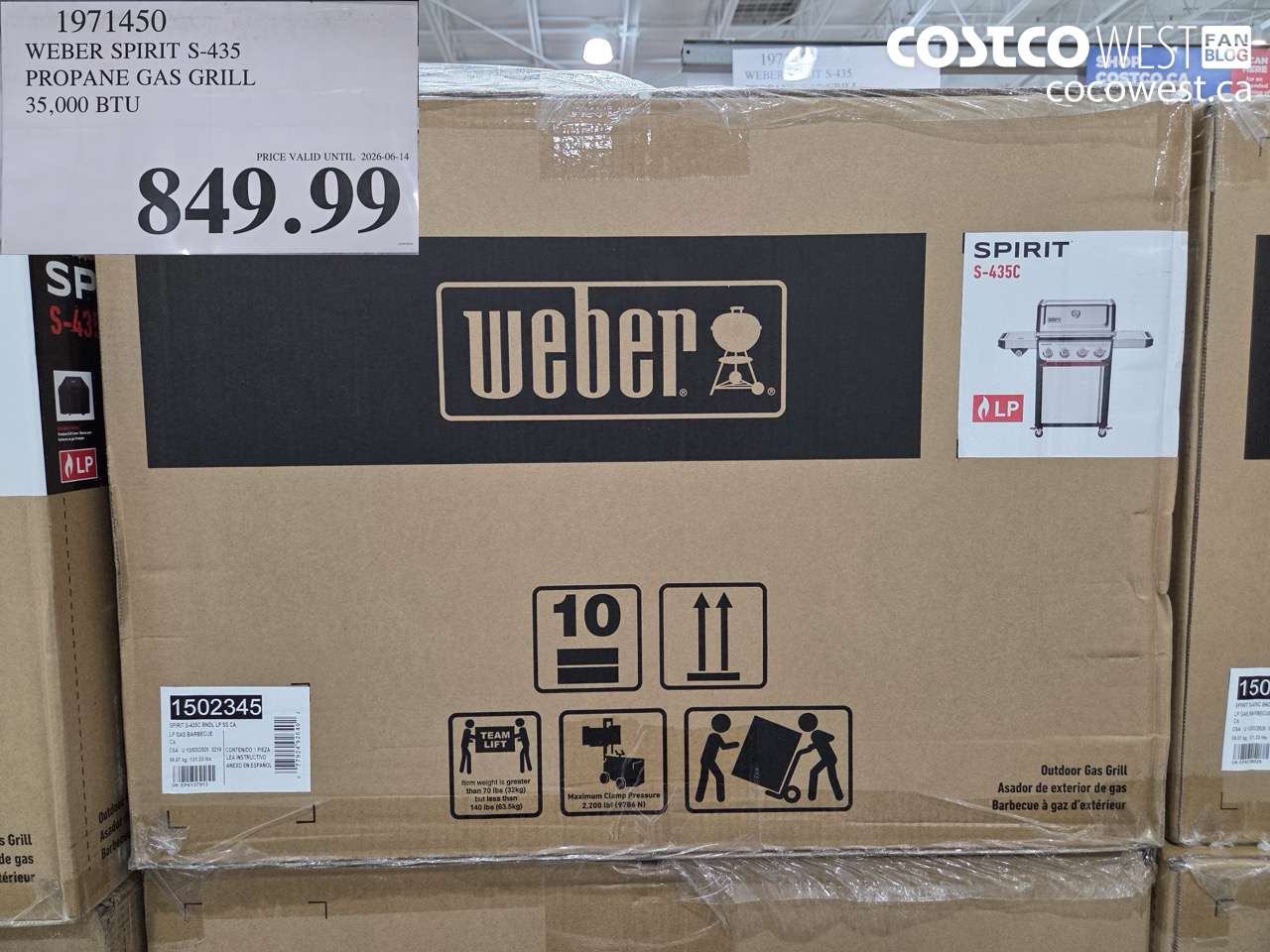 1971450 WEBER SPIRIT S-435 PROPANE GAS GRILL 35,000 BTU (EXPIRES ON 2026-06-14) $849.99
