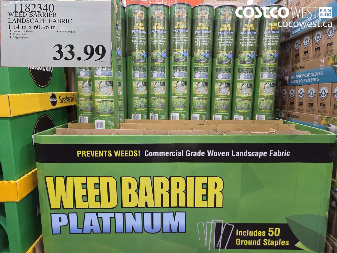 1182340 WEED BARRIER LANDSCAPE FABRIC 1.14 M X 60.96 M $33.99