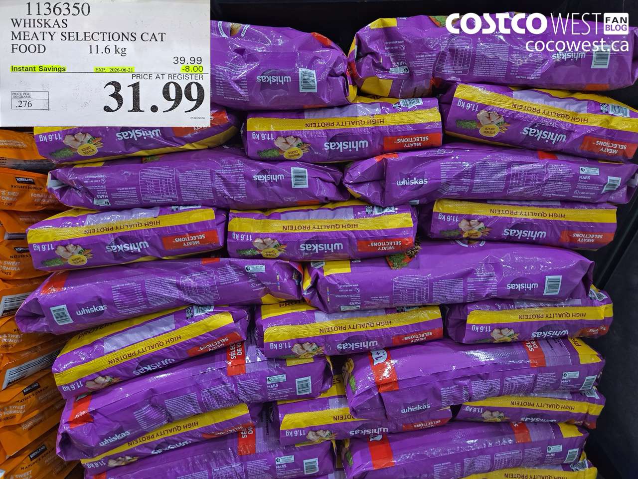 1136350 WHISKAS MEATY SELECTIONS CAT FOOD 11.6 KG ($8.00 INSTANT SAVINGS EXPIRES ON 2026-06-21) $31.99