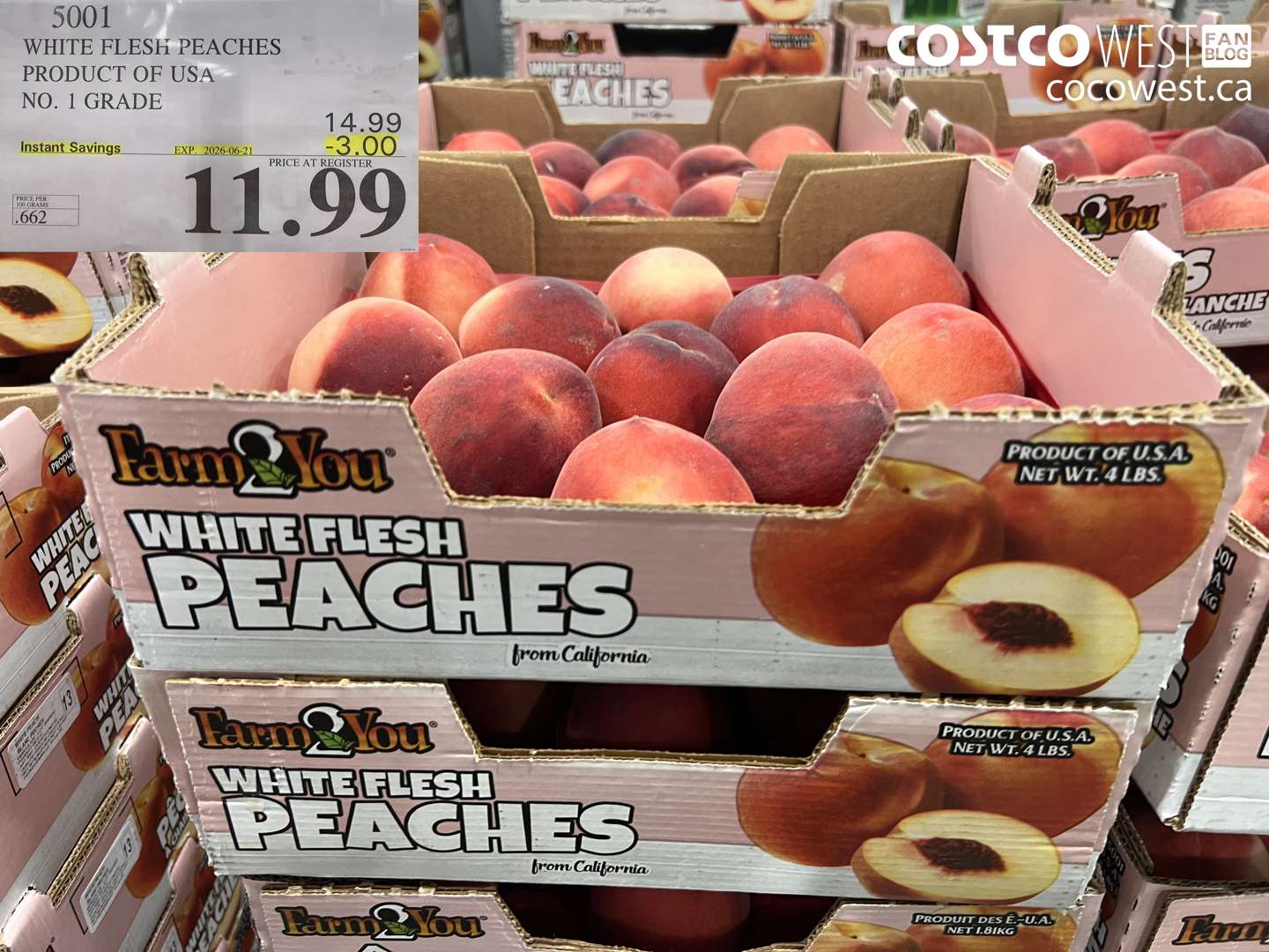 5001 WHITE FLESH PEACHES PRODUCT OF USA NO. 1 GRADE ($3.00 INSTANT SAVINGS EXPIRES ON 2026-06-21) $11.99