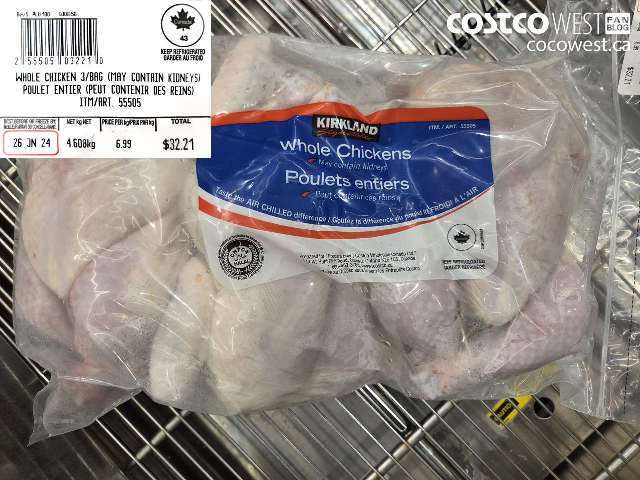 55505 WHOLE CHICKEN 3/BAG (MAY CONTAIN KIDNEYS) $6.99