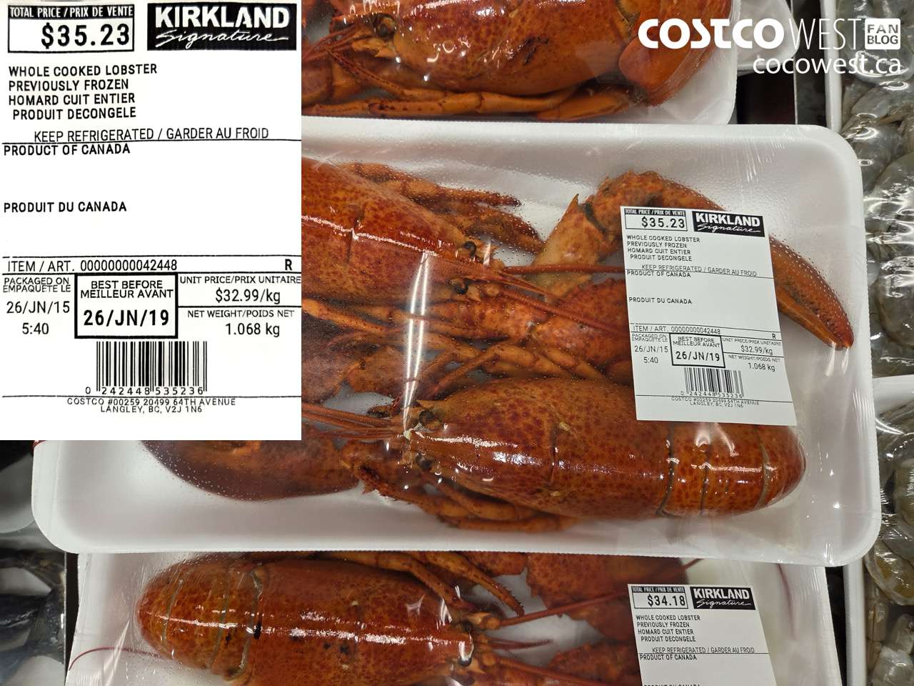 42448 WHOLE COOKED LOBSTER PREVIOUSLY FROZEN $32.99