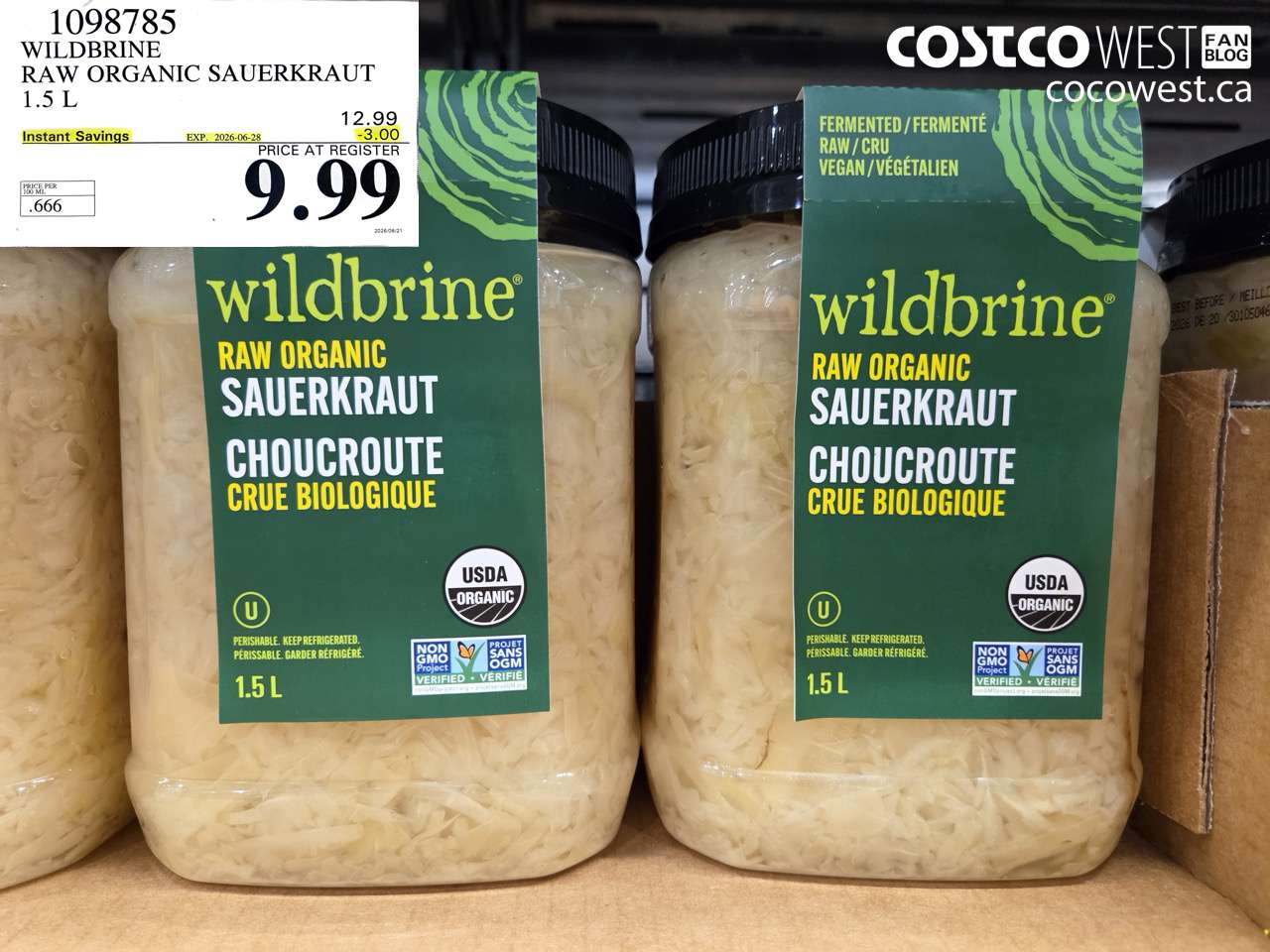 1098785 WILDBRINE RAW ORGANIC SAUERKRAUT 1.5 L ($3.00 INSTANT SAVINGS EXPIRES ON 2026-06-28) $9.99