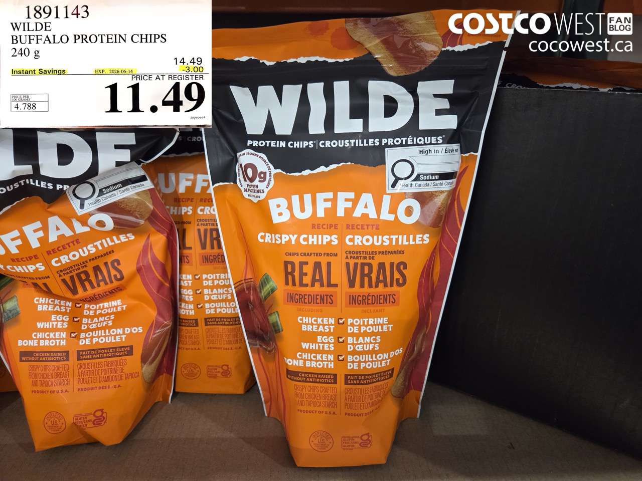 1891143 WILDE BUFFALO PROTEIN CHIPS 240 G ($3.00 INSTANT SAVINGS EXPIRES ON 2026-06-14) $11.49