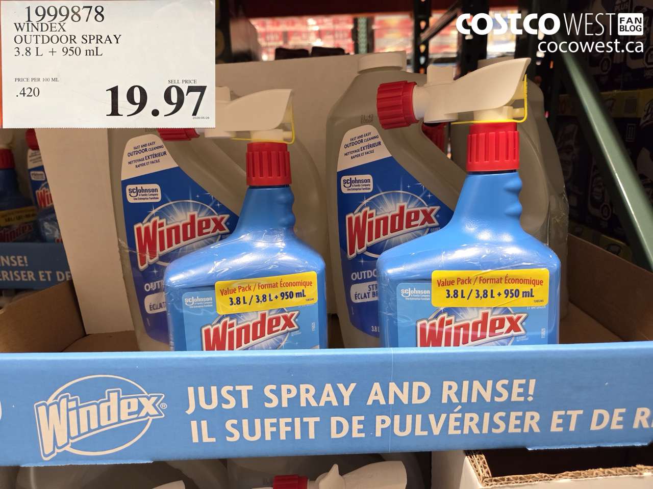 1999878 WINDEX OUTDOOR SPRAY 3.8 L + 950 ML $19.97