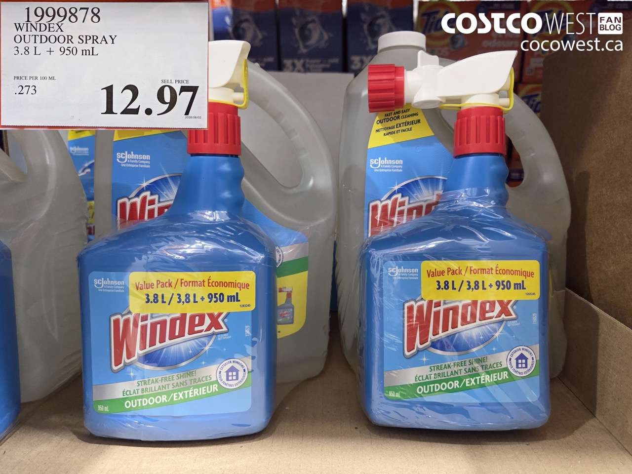 1999878 WINDEX OUTDOOR SPRAY 3.8 L + 950 ML $12.97
