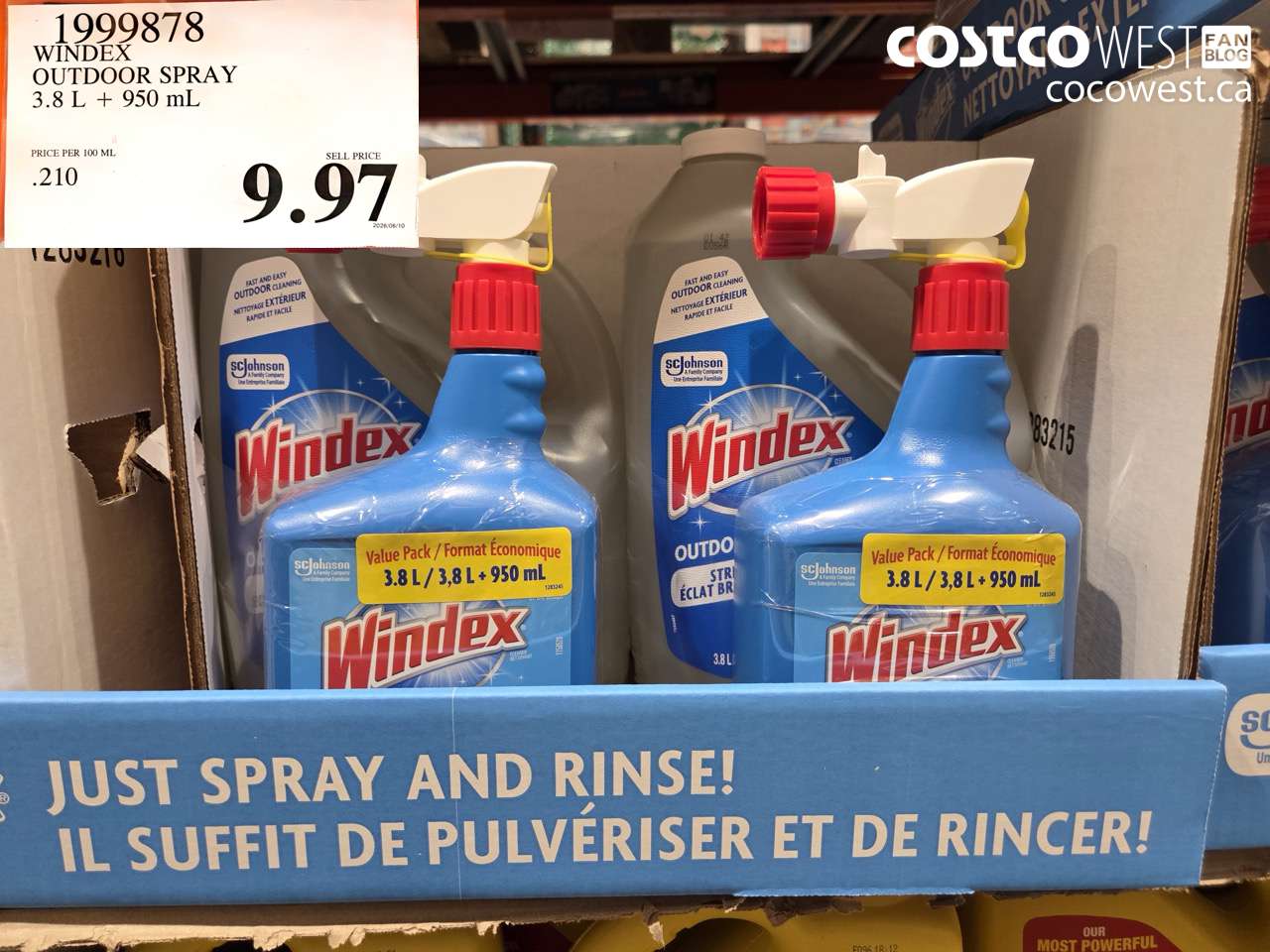 1999878 WINDEX OUTDOOR SPRAY 3.8 L + 950 ML $9.97