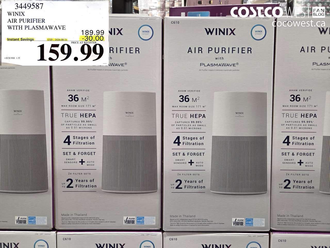 3449587 WINIX AIR PURIFIER WITH PLASMAWAVE ($30.00 INSTANT SAVINGS EXPIRES ON 2026-08-21) $159.99