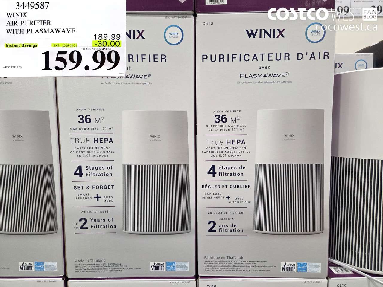 3449587 WINIX AIR PURIFIER WITH PLASMAWAVE ($30.00 INSTANT SAVINGS EXPIRES ON 2026-08-21) $159.99