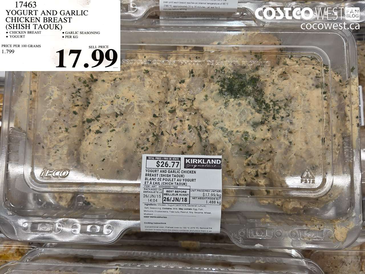 17463 YOGURT AND GARLIC CHICKEN BREAST (SHISH TAOUK) $17.99