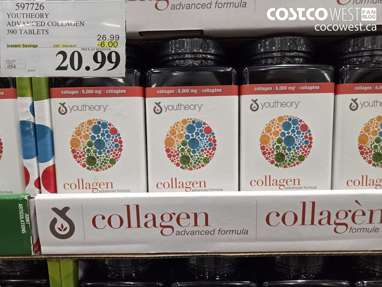597726 YOUTHEORY ADVANCED COLLAGEN 390 TABLETS ($6.00 INSTANT SAVINGS EXPIRES ON 2026-06-07) $20.99
