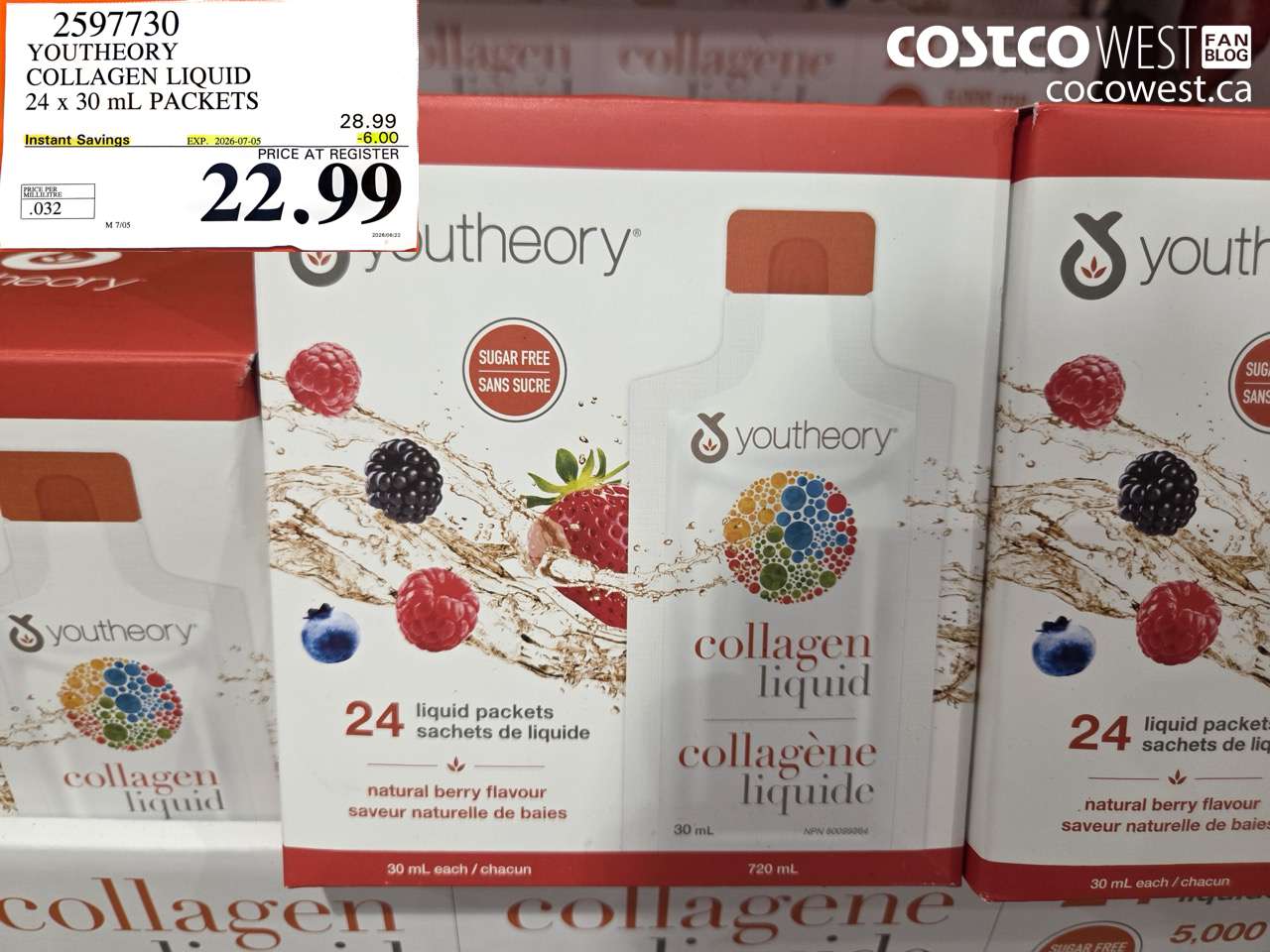2597730 YOUTHEORY COLLAGEN LIQUID 24 X 30 ML PACKETS ($6.00 INSTANT SAVINGS EXPIRES ON 2026-07-05) $22.99
