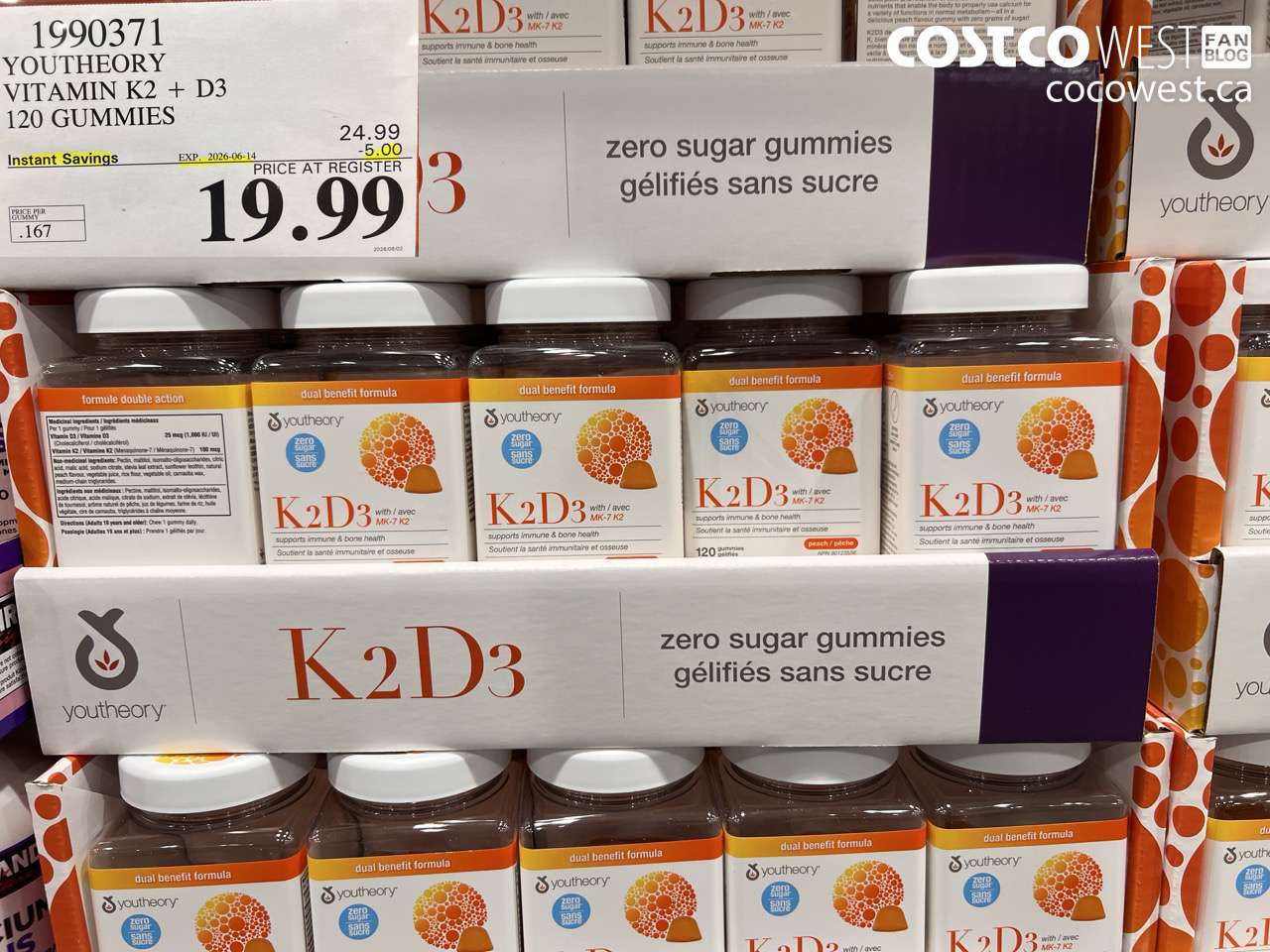 1990371 YOUTHEORY VITAMIN K2 + D3 120 GUMMIES ($5.00 INSTANT SAVINGS EXPIRES ON 2026-06-14) $19.99