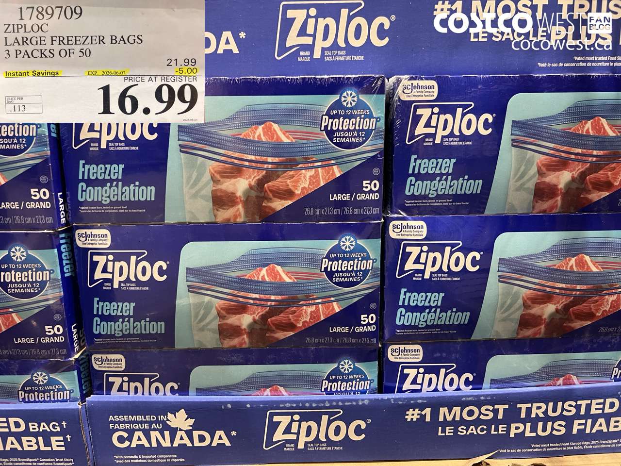 1789709 ZIPLOC LARGE FREEZER BAGS 3 PACKS OF 50 ($5.00 INSTANT SAVINGS EXPIRES ON 2026-06-07) $16.99
