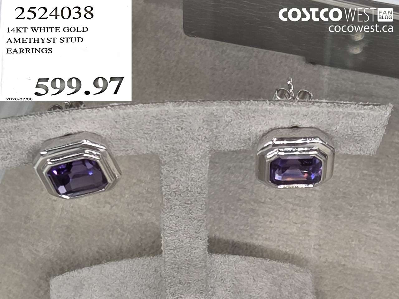 2524038 14KT WHITE GOLD AMETHYST STUD EARRINGS $599.97