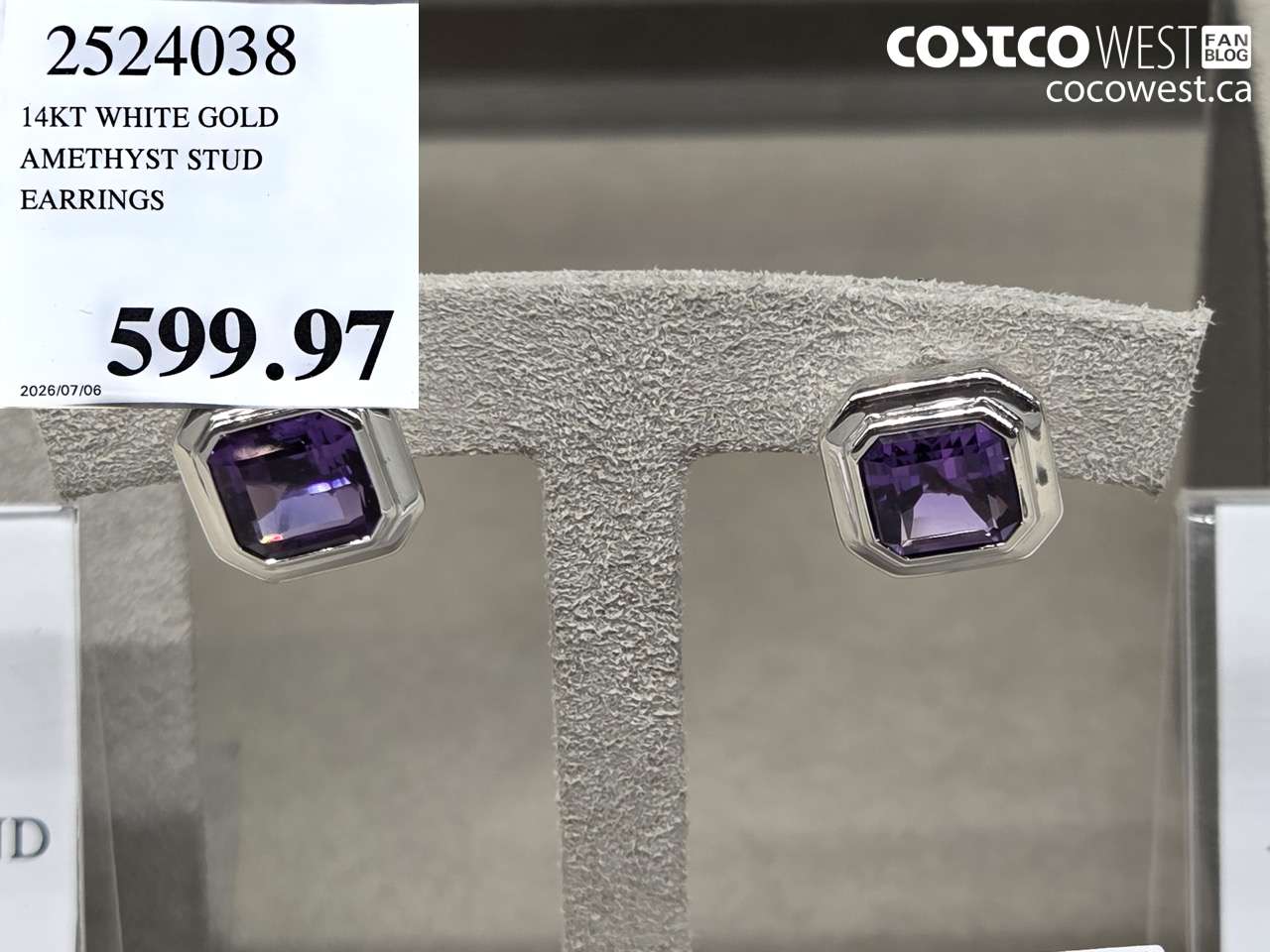 2524038 14KT WHITE GOLD AMETHYST STUD EARRINGS $599.97